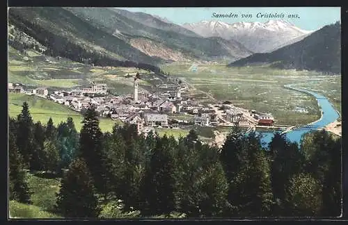 AK Samaden, Panoramablick von Cristolais aus gesehen