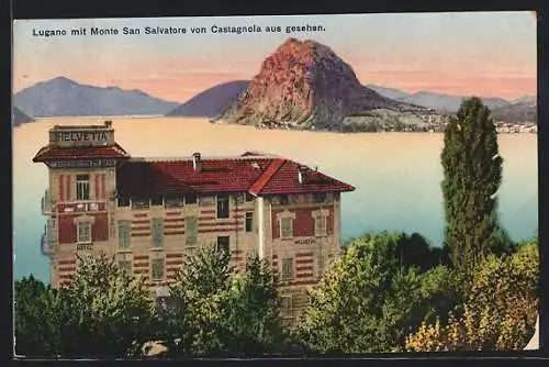 AK Lugano, Panorama mit Monte San Salvatore von Castagonola aus gesehen