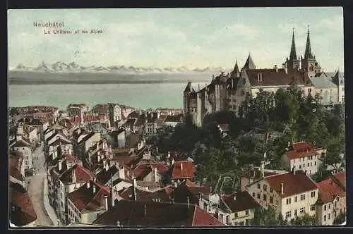 AK Neuchâtel, Le Château et les Alpes