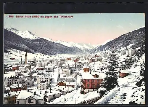 AK Davos-Platz, Teilansicht gegen das Tinzenhorn im Schnee
