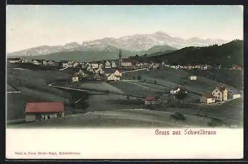 AK Schwellbrunn, Ortspartie aus der Vogelschau