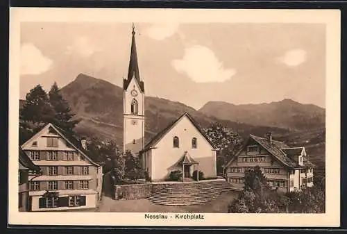 AK Nesslau, Kirchplatz mit Kirche