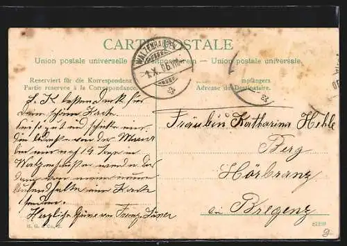 AK Walzenhausen, Kirchplatz mit Kirche bei Mondschein