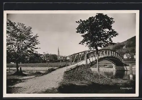 AK Unterägeri, Uferpartie mit Brücke