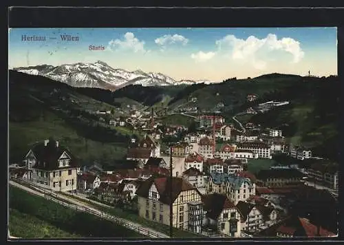 AK Herisau-Wilen, Ortsansicht mit Säntis aus der Vogelschau