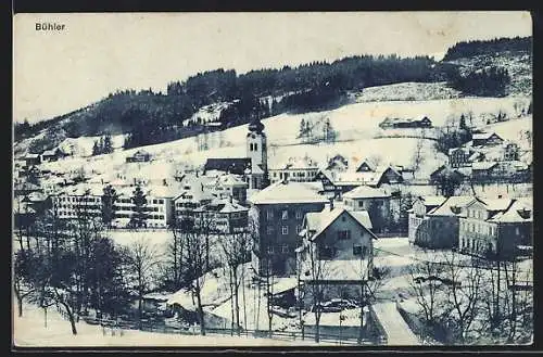 AK Bühler, Ortsansicht mit Kirche aus der Vogelschau