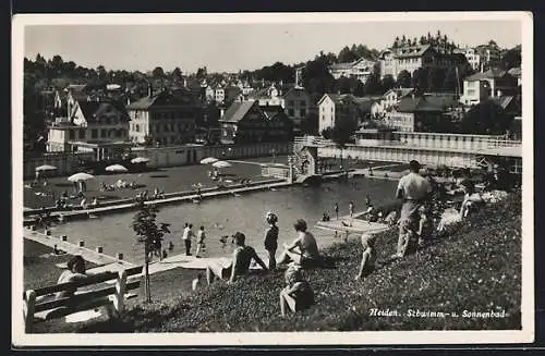 AK Heiden, Schwimm- und Sonnenbad mit Blick auf den Ort