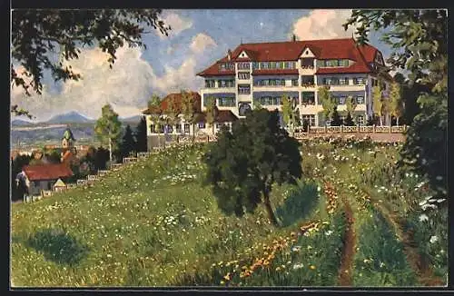 Künstler-AK Rheinfelden, Solbad-Pension Eden K. Rupprecht mit Ortsblick