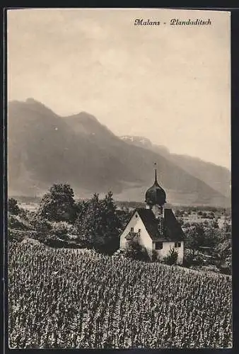 AK Malans, Plandaditsch, Kirche mit Bergpanorama