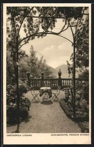 AK Castagnola-Lugano, Schlosshotel Pension Riviera, Terrasse mit Ausblick