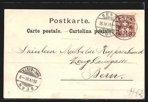 AK Leissigen, Ortsansicht mit Bergpanorama