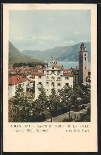 AK Lugano, Adler Hotel Garni, Pension de la Ville, Beim Bahnhof