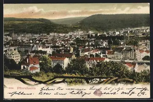 AK Pforzheim, Teilansicht mit Kirche