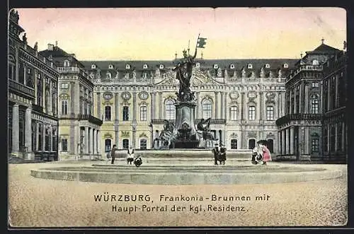 AK Würzburg, Frankonia-Brunnen mit Haupt-Portal der königlichen Residenz