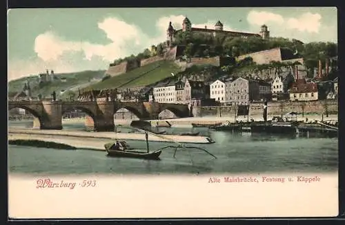 AK Würzburg, Alte Mainbrücke, Festung und Käppele