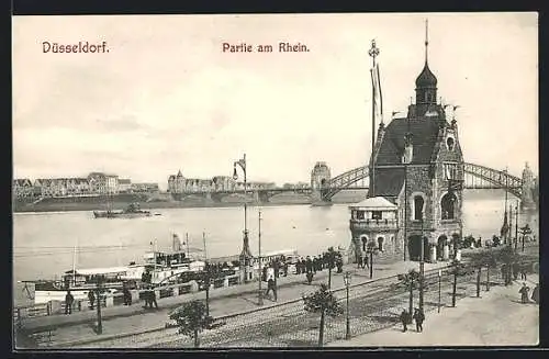 AK Düsseldorf, Rheinpartie mit Dampfer