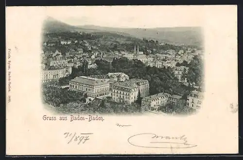 AK Baden-Baden, Teilansicht mit Kirche