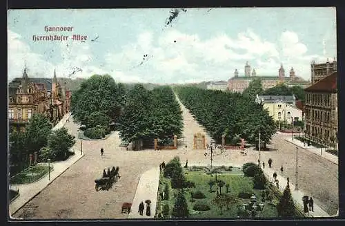 AK Hannover, Herrnhäuser-Allee mit Pferdewagen