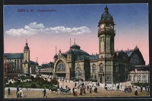 AK Köln, Abendstimmung am Hauptbahnhof