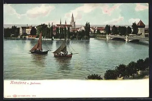 AK Konstanz a. Bodensee, Uferpartie mit Kirche