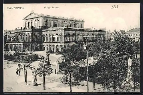 AK Hannover, Königliches Theater mit Denkmal