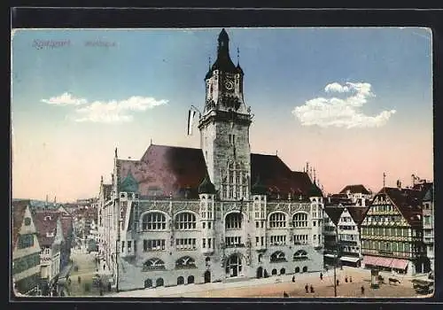 AK Stuttgart, Rathaus mit Litfasssäule
