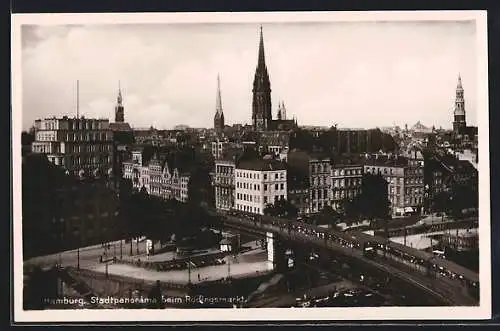 AK Hamburg, Stadtpanorama beim Rödlingsmarkt