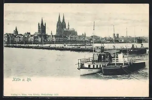 AK Köln a. Rh., Uferpartie mit Dom und Boot Köln-Deutz I