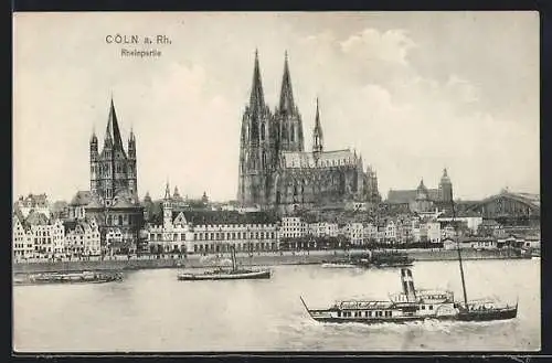 AK Köln a. Rh., Rheinpartie mit Dom