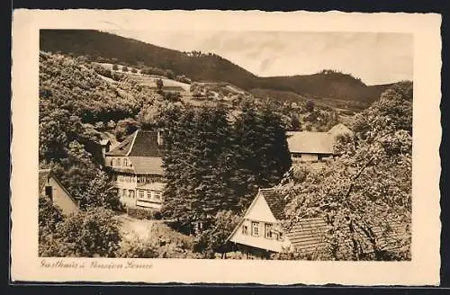 AK Oberharmersbach-Riersbach /Schwarzw., Gasthaus-Pension Sonne mit Bergpanorama