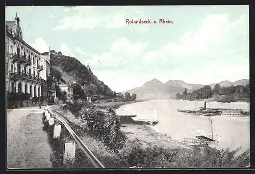 AK Rolandseck /Rh., Uferstrasse mit Rhein und Gebirgsblick