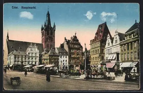 AK Trier, Hauptmarkt mit Strasse