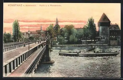 AK Konstanz, Partie an der Rheinbrücke, Ortsansicht mit Dampfer Neptun