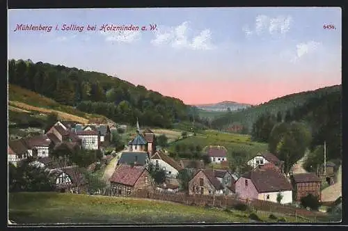 AK Mühlenberg, Ortsansicht von einem Hügel aus