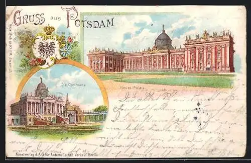 Lithographie Potsdam, Neues Palais, die Communs, Wappen