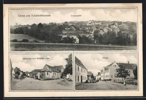 AK Schmiedehausen, Totalansicht, Restaurant zum Radschlösschen, Schule