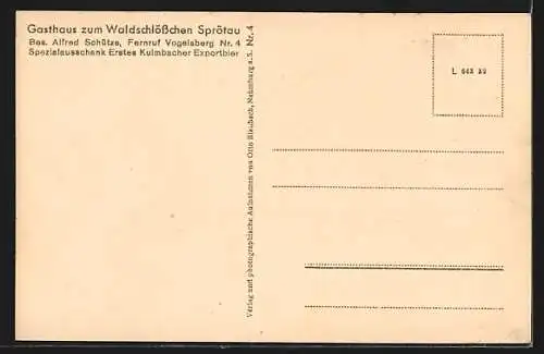 AK Sprötau, Gasthaus zum Waldschlösschen, Kriegerdenkmal