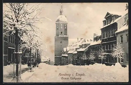 AK Annaberg i. Erzgeb., Strasse Grosse Kirchgasse im Schnee