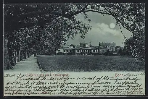 Mondschein-AK Bonn, Hofgarten und akademisches Kunstmuseum