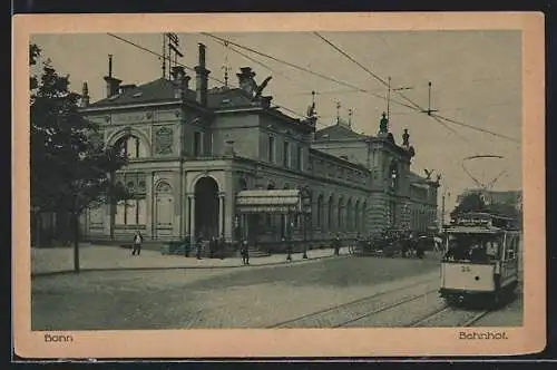 AK Bonn, Bahnhof mit Strassenbahn