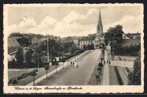 AK Werne /Lippe, Steinstrasse mit Pfarrkirche aus der Vogelschau