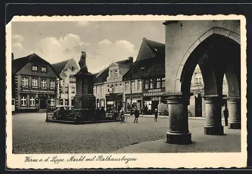 AK Werne a. d. Lippe, Markt mit Rathausbogen