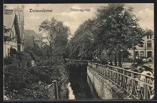 AK Delmenhorst, Delmengarten, Ortspartie mit Brücke