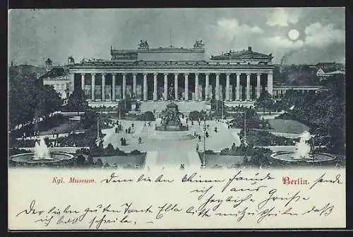 Mondschein-AK Berlin, Kgl. Museum mit Lustgarten aus der Vogelschau