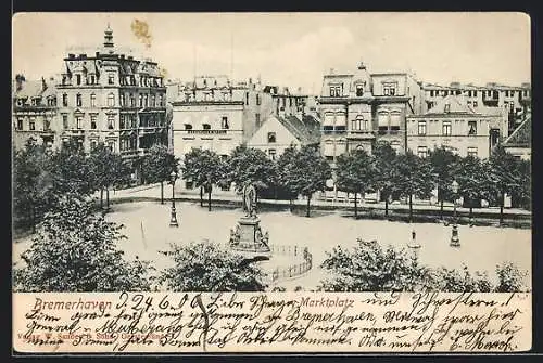 AK Bremerhaven, Marktplatz mit Denkmal aus der Vogelschau
