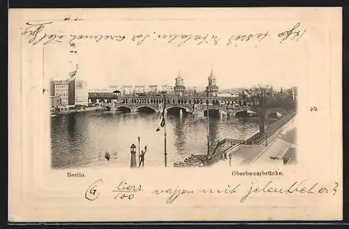 AK Berlin-Friedrichshain, Oberbaumbrücke aus der Vogelschau