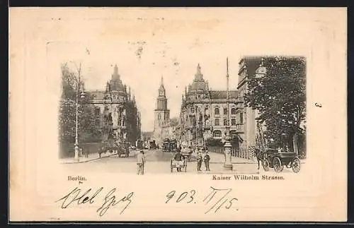 AK Berlin, Partie in der Kaiser Wilhelm Strasse, mit Turm