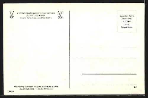 AK Meissen, Kriegergedächtsniskirche, gestaltet v. Prof. E. Börner d. Staatl. Porzellanmanufaktur, Innenansicht