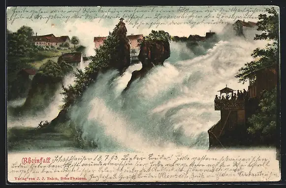 AK Rheinfall, Ansicht mit Boot und Aussichtplattform