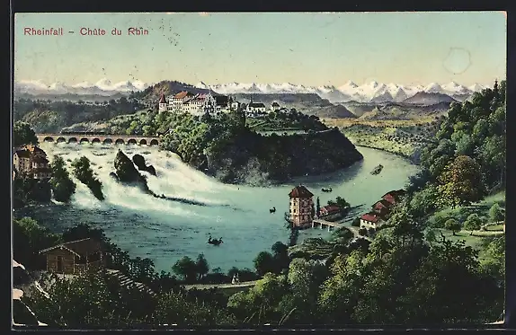 AK Rheinfall, Gesamtansicht mit Umgebung aus der Vogelschau
